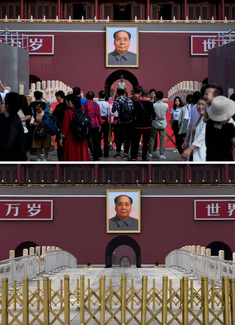 Tiananmen Gate, Beijing before and after Covid-19