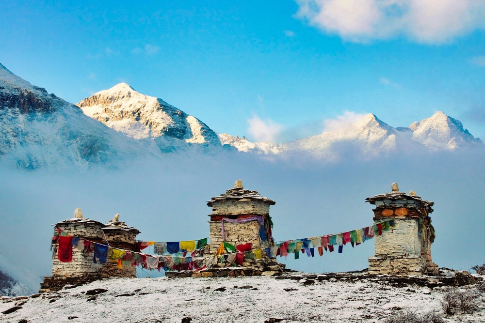 Buddhist stupas in Jomolhari base trekking, Paro Bhutan