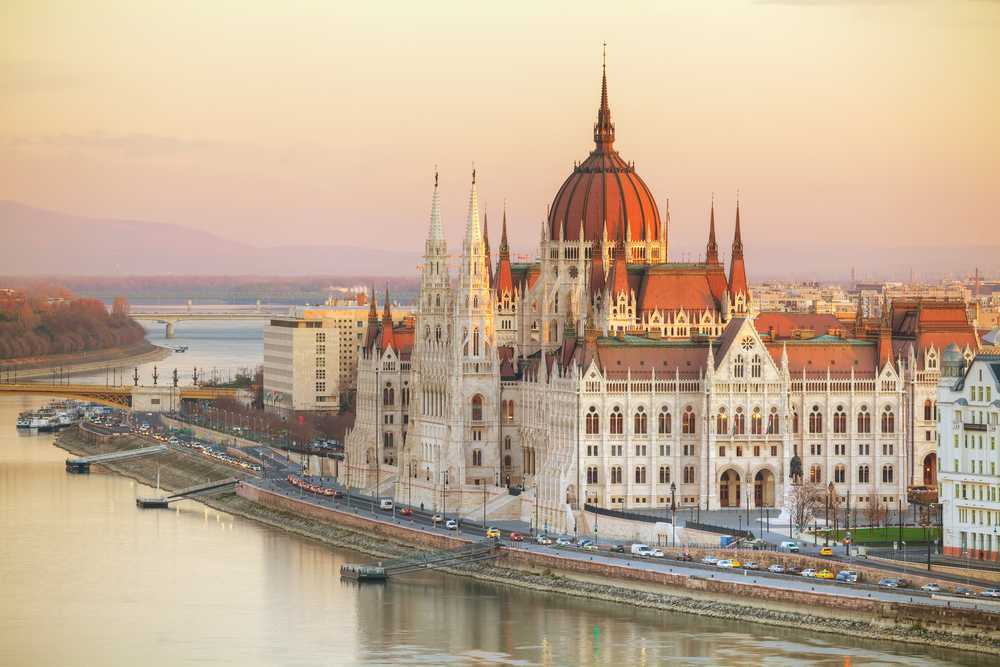 Parliament building in Budapest at sunrise