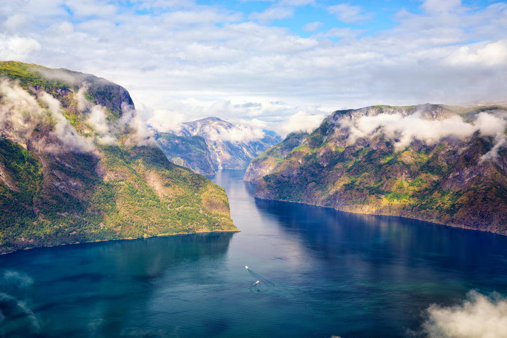 Aurlandfjord and Sognefjord from Stegastein viewpoint, Norway