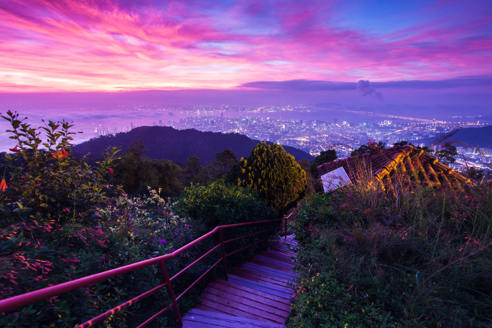 George Town city view from Penang Hill, Pulau Pinang Malaysia