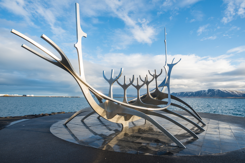 The Sun voyager sculpture in Reykjavik the capital city of Iceland
