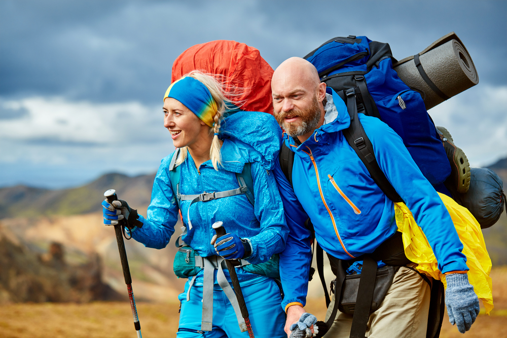 hikers on the trail in the Islandic mountains.