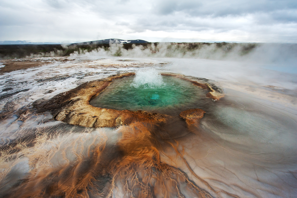 Pool with boiling geothermal water at Hveravellir in the heart of Iceland.