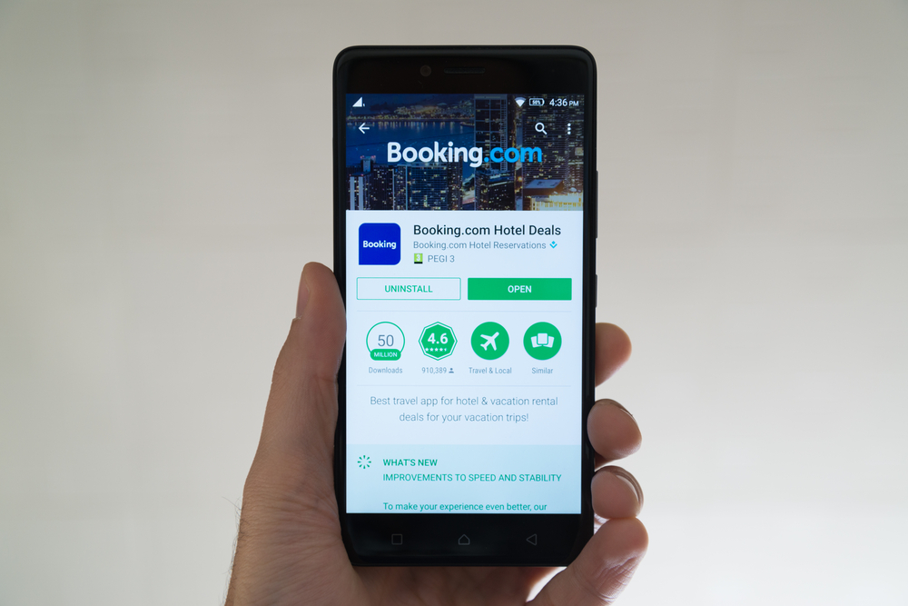 Booking.com application on google play store on smartphone