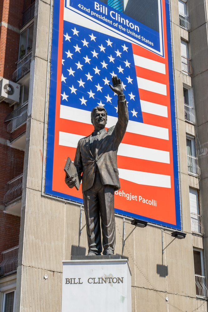 The Bill Clinton Memorial, found in Bill Clinton Boulevard in Pristina, Kosovo thanking for his help during the war against Serbia in 1998-1999