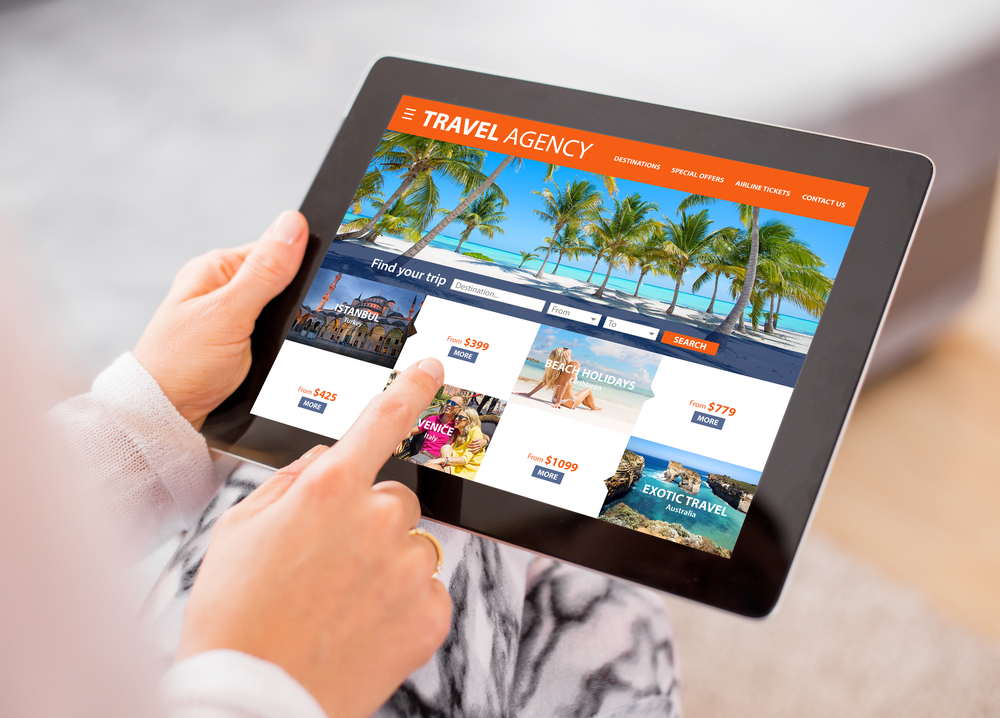 Travel agency's website on tablet computer