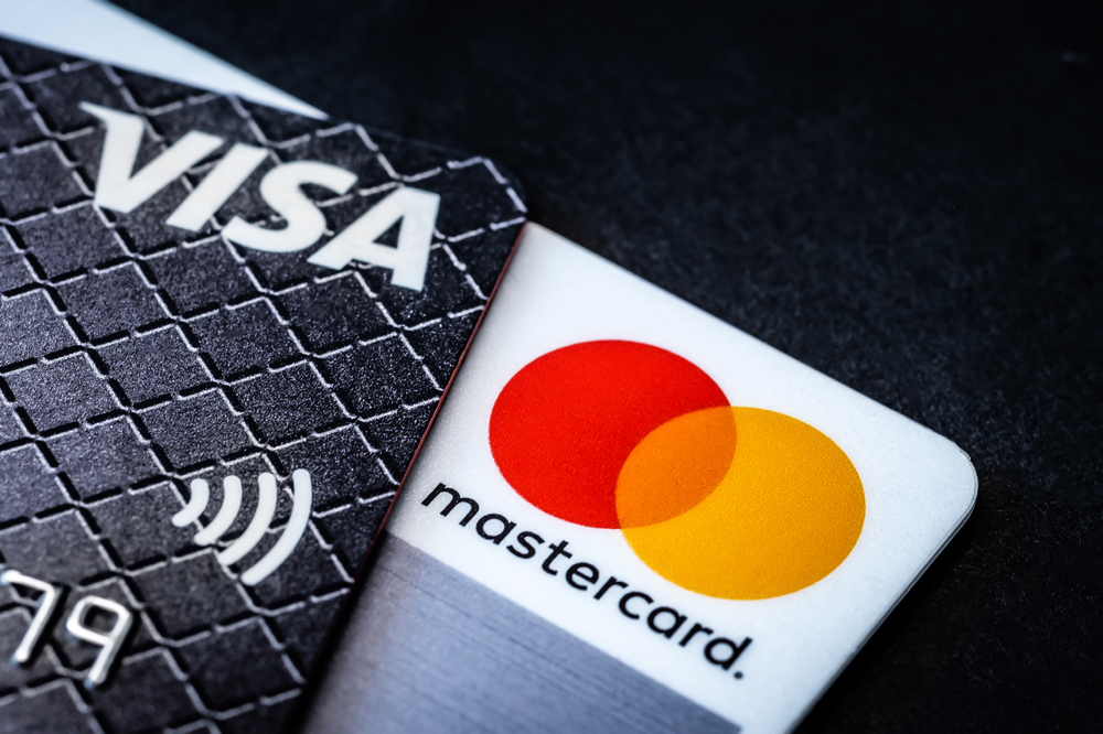 Credit cards Visa and Mastercard on black