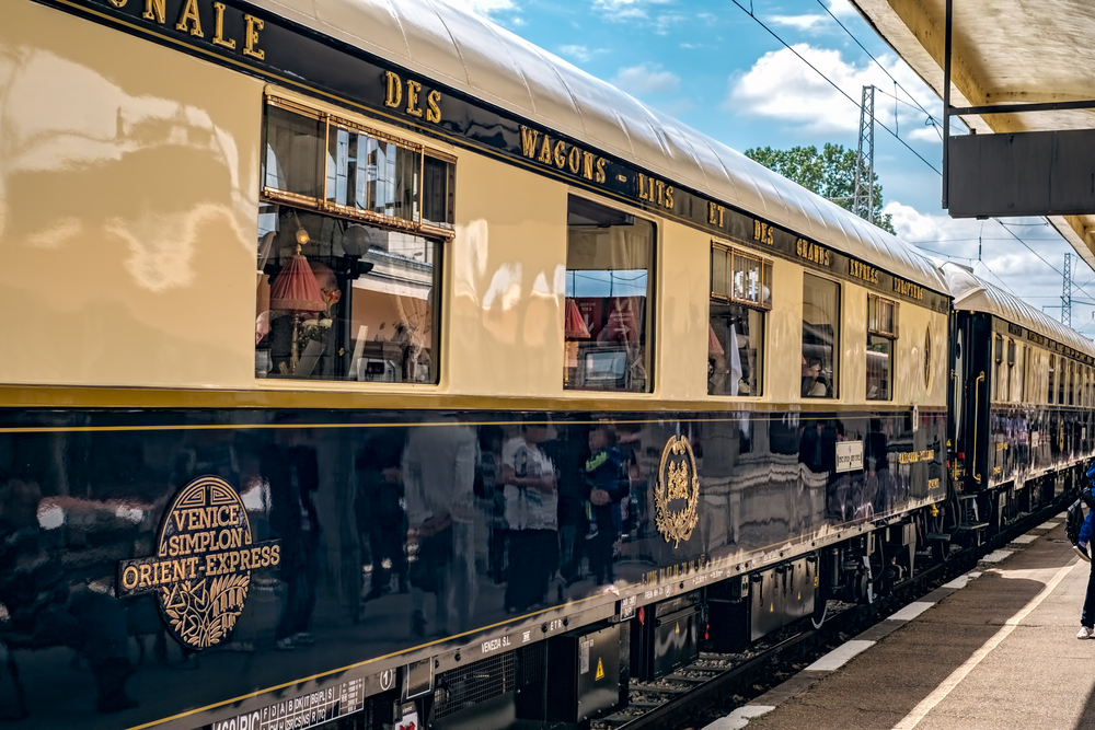 The legendary Venice Simplon Orient Express is ready to depart from Ruse Railway station.