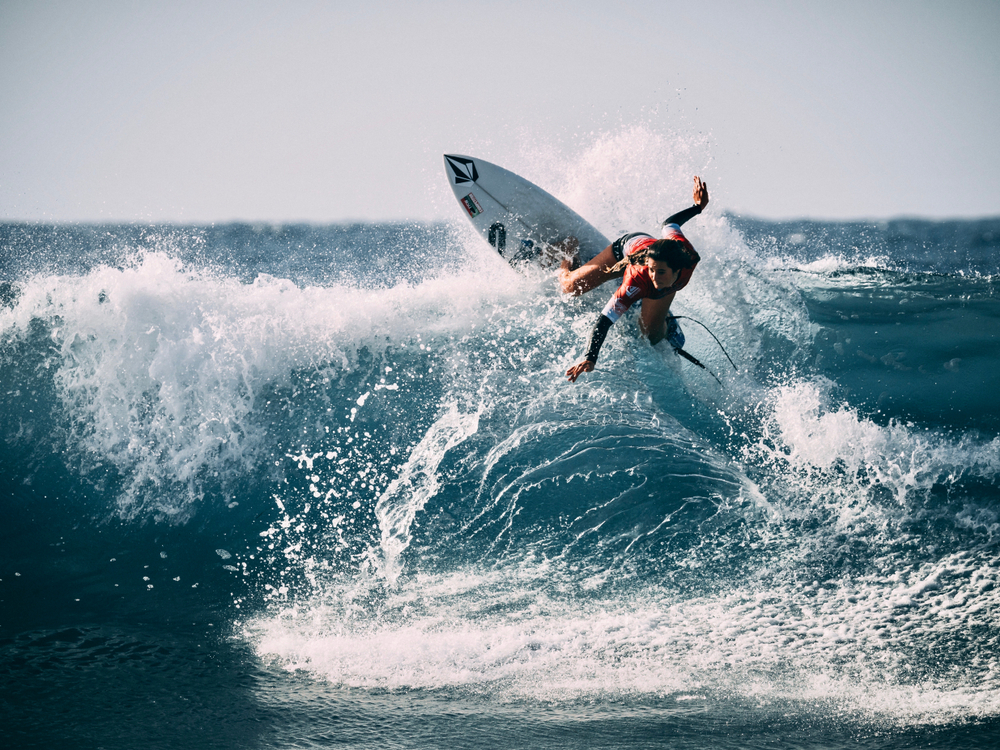 Capo Mannu, Sardinia/Italy - October 29 2017 Surfer performs well during women's championships