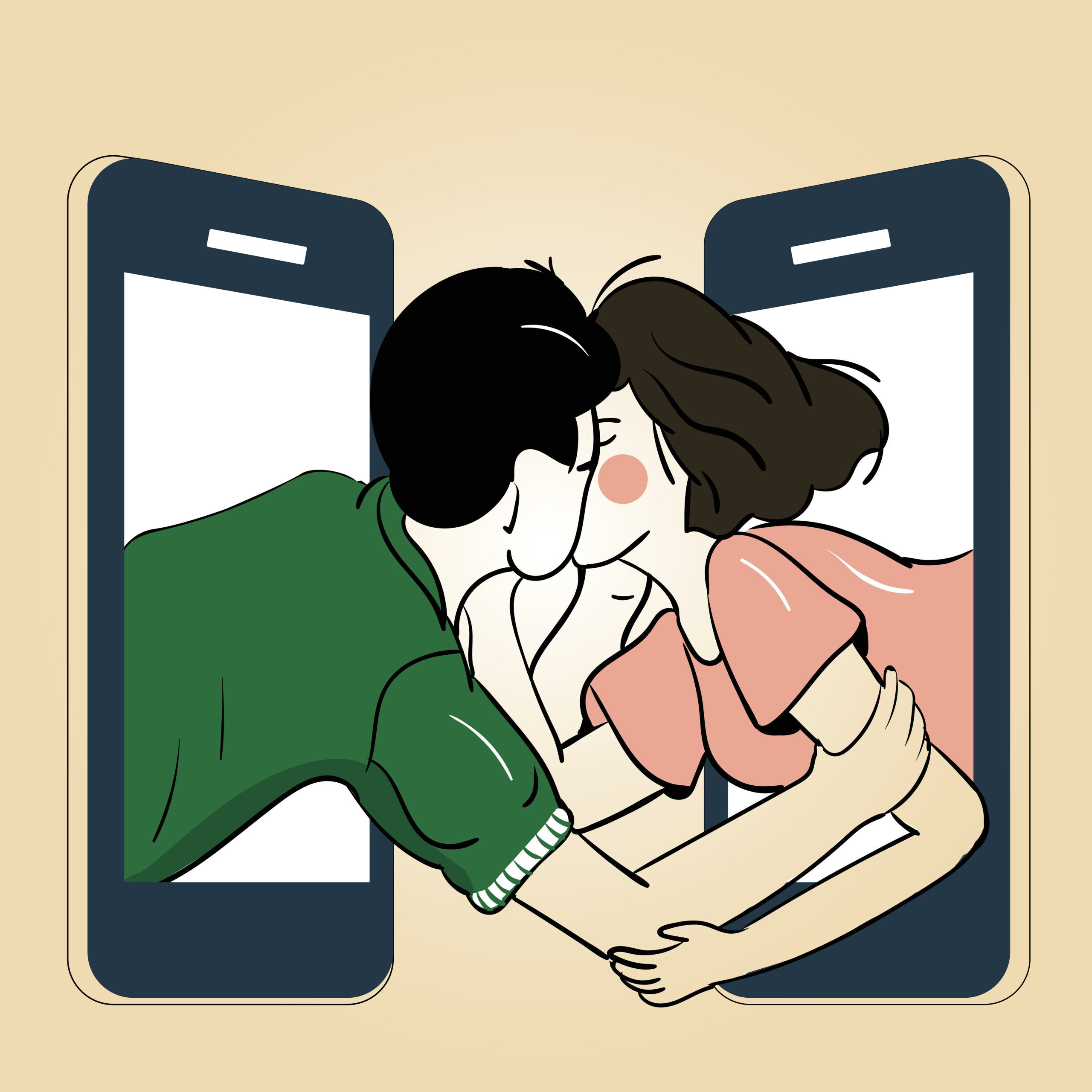 Couple is kissing trough cellphone, Showing long distance Relationship