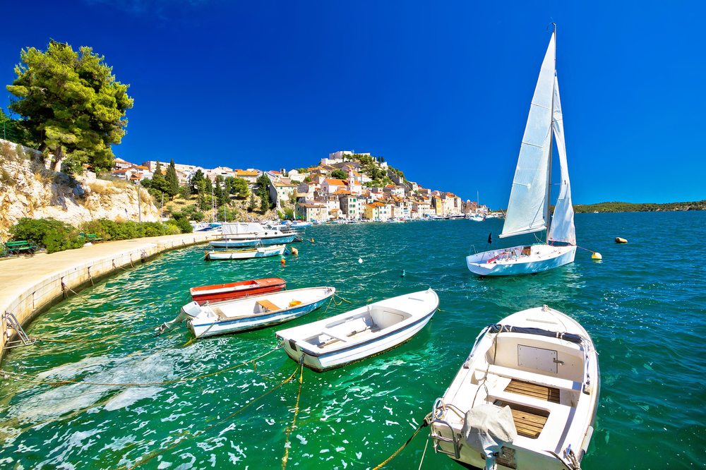 UNESCO town of Sibenik sailing destination coast view, Dalmatia, Croatia