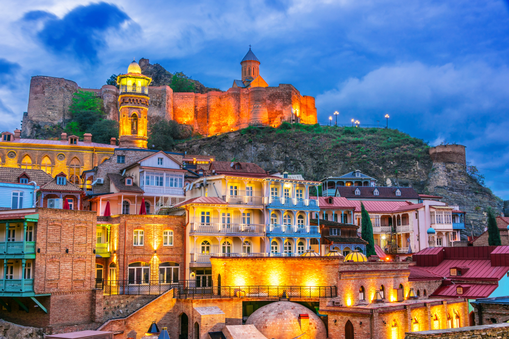 View of the Old Town of Tbilisi, Georgia after sunset