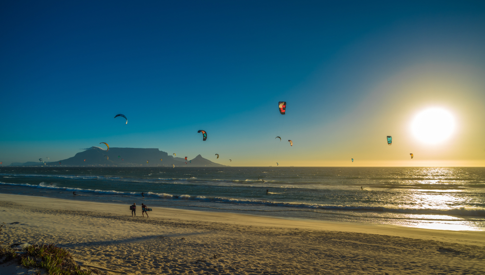 Kite surfers in Cape Town, South Africa.