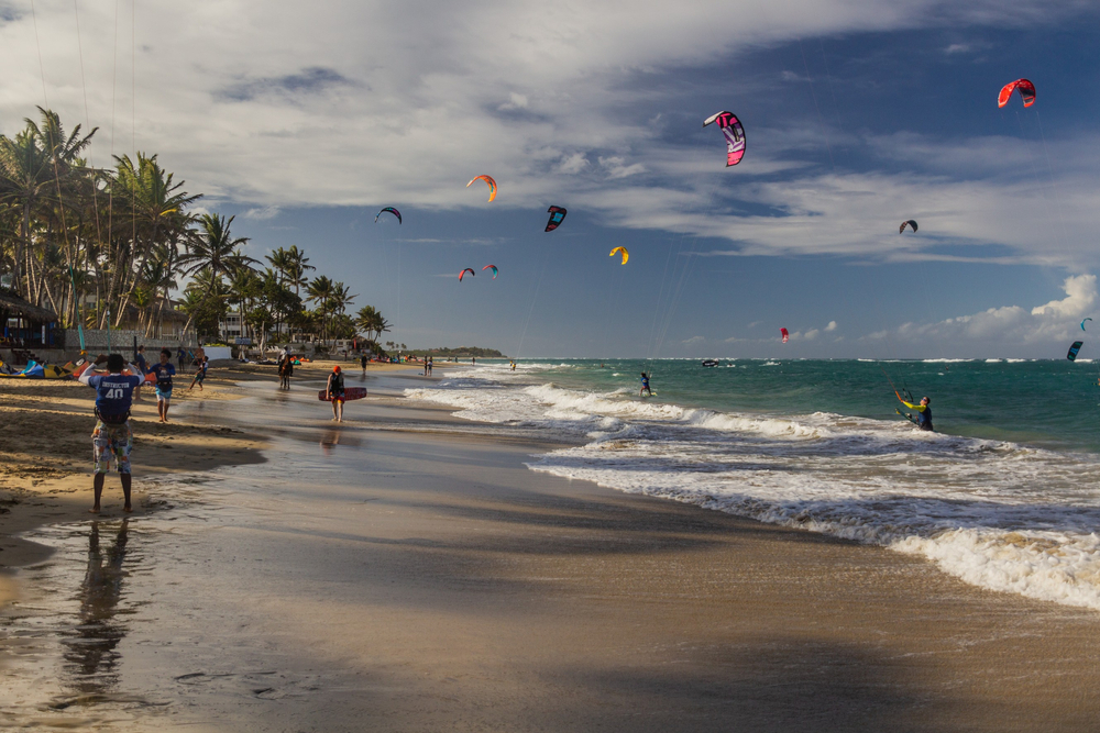 Kitesurfers at Cabarete beach, Dominican Republic