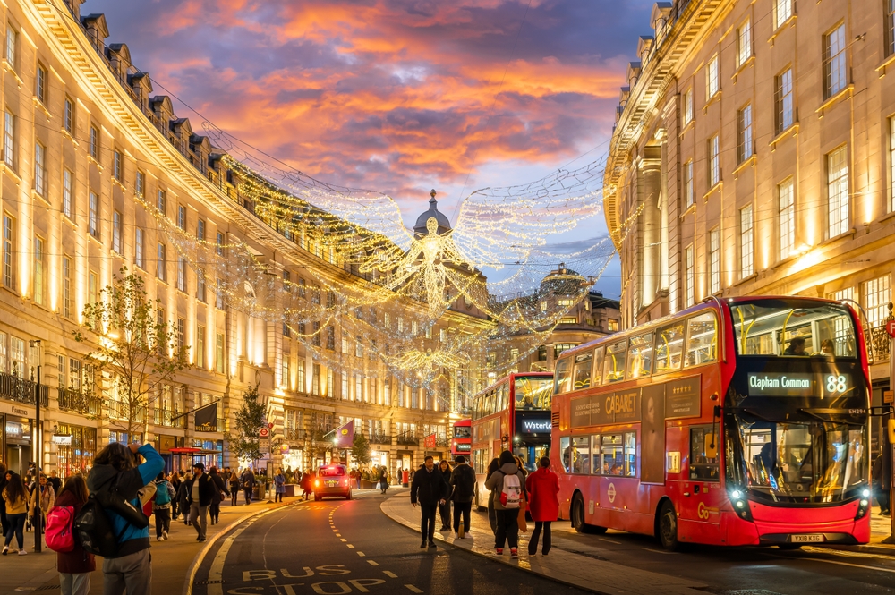 Decoration street in London at Christmas time, England