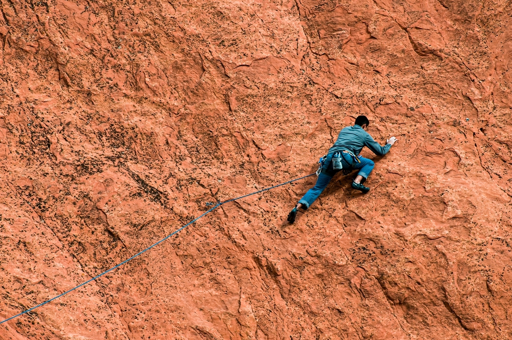 Rock Climbing a wall at the Garden of the Gods in Colorado