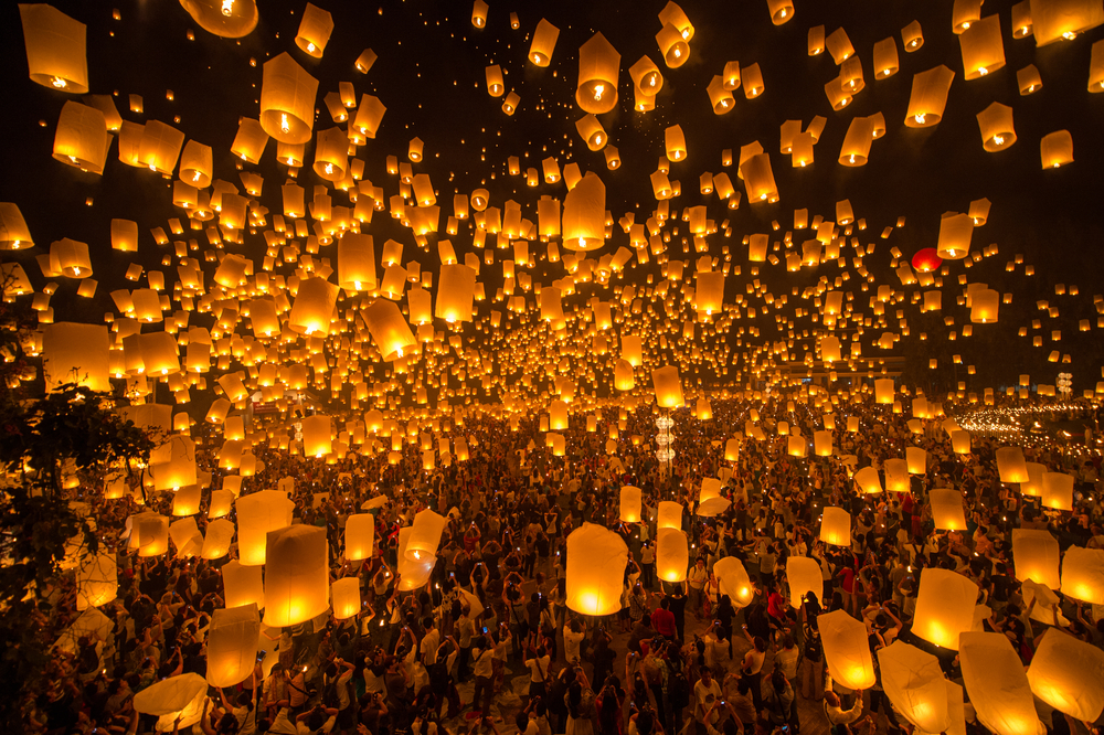 Floating lantern, YeePeng,Firework Festival in Chiangmai Thailand