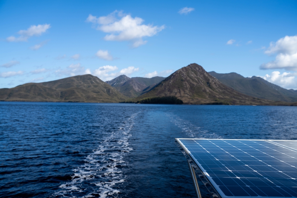 solar panel on yacht sailing on a off grid camping adventure in australia in new zealand