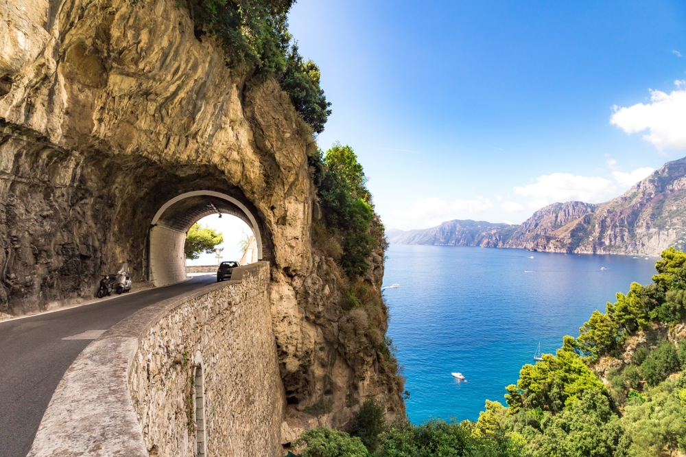 Amalfi Coast, Mediterranean Sea, Italy. Beautiful day full of colors on the roads and highways of the Amalfi Coast.