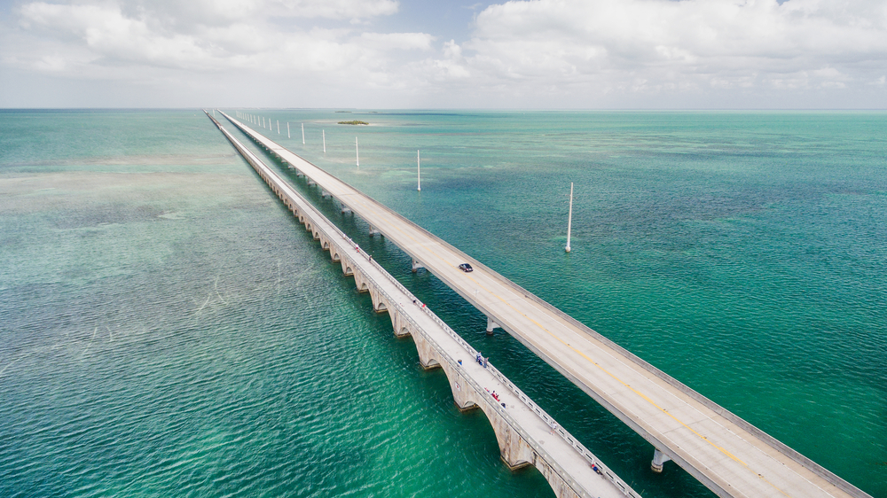 Beautiful aerial view of Overseas Highway Bridge, Florida.