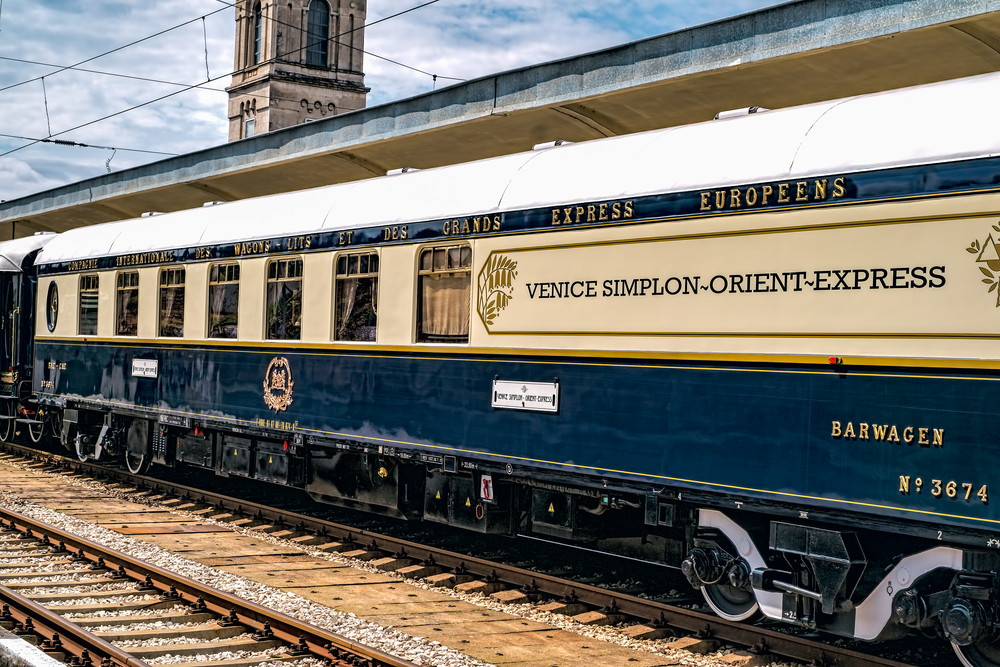 The legendary Venice Simplon Orient Express is ready to depart from Ruse Railway station.