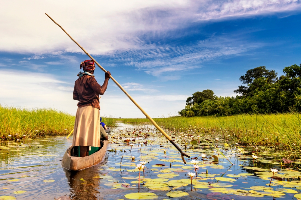 In the dugout canoe through the Okavango Delta, Botswana