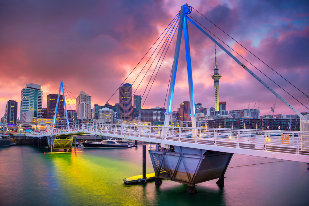 Auckland. Cityscape image of Auckland skyline, New Zealand during sunrise.