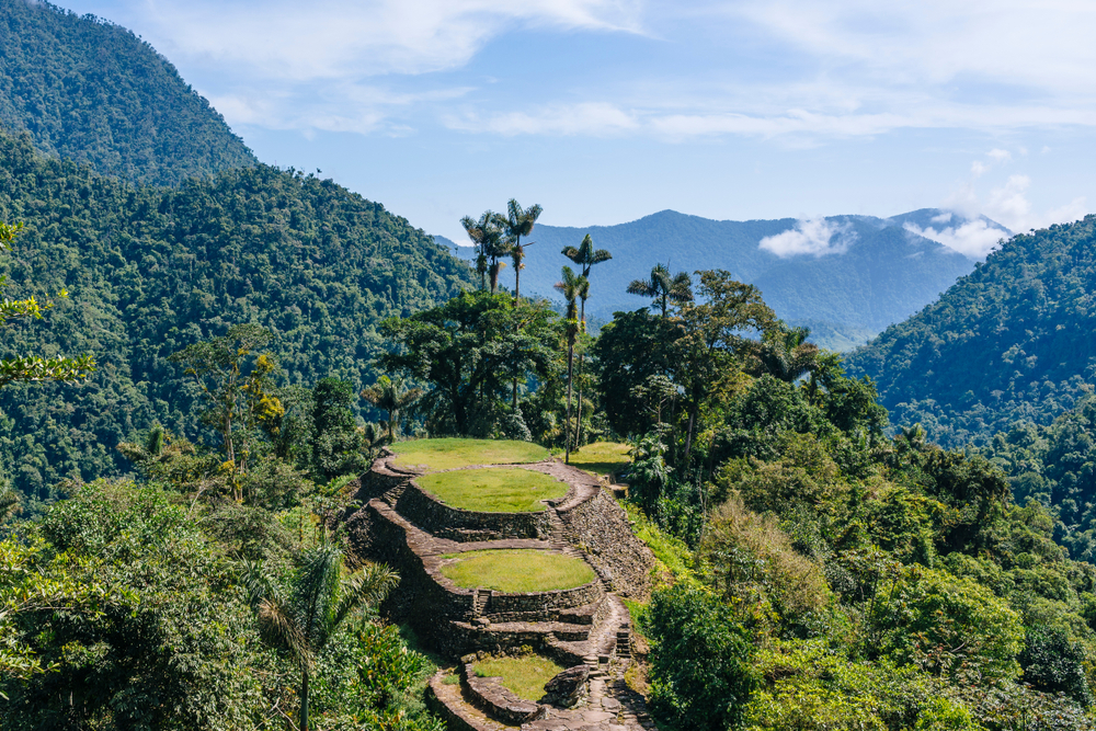 Panoramic view on the terraces of the Lost City (Ciudad Perdida) in the Sierra Nevada de Sante Marta- Santa Marta/ Magdalena/ Colombia