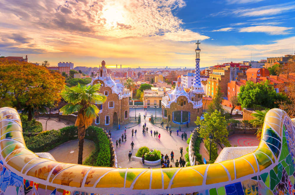 View of the city from Park Guell in Barcelona, Spain