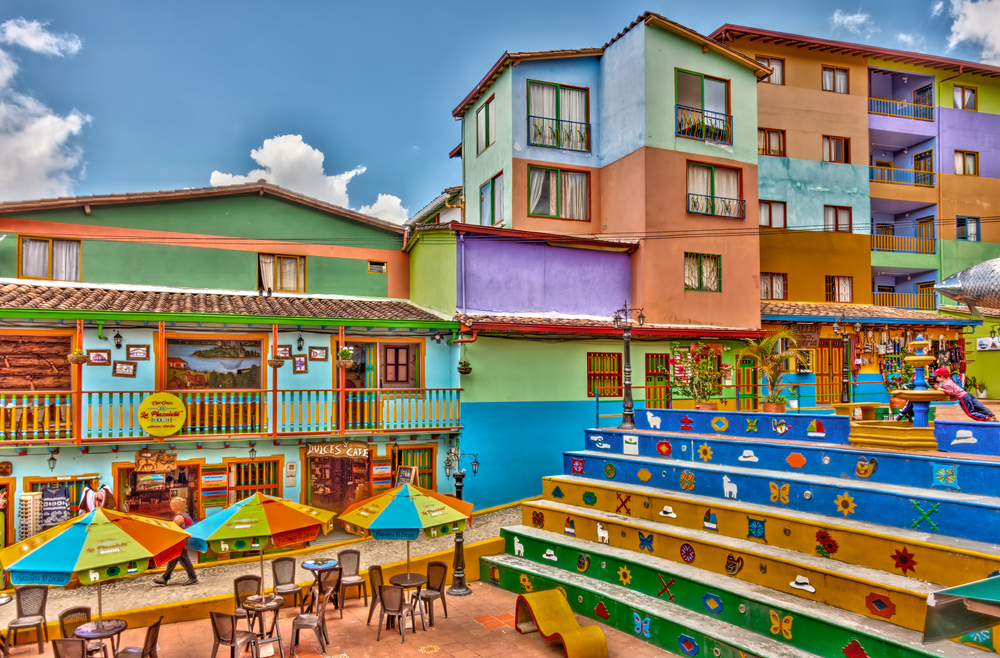 Colorful village in cloudy weather, HDR Image