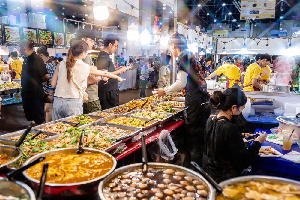  Interior view of the Food Stalls on the event workshop on Thai Travel Festival at BITEC Bangna in Bangkok city