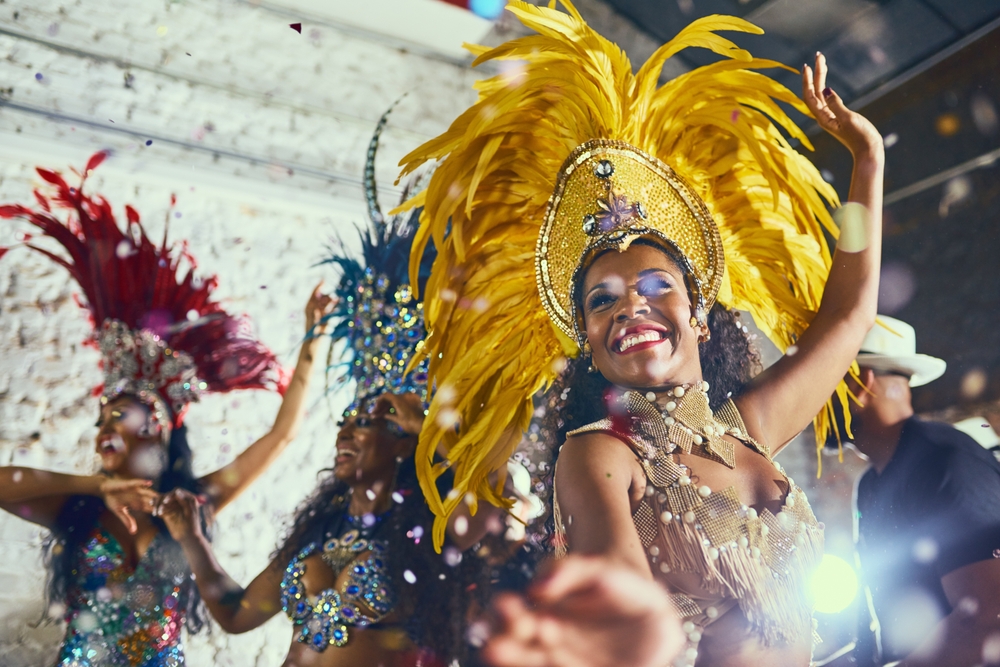 Carnival, performance and woman with samba for dance, parade and event in Brazil.