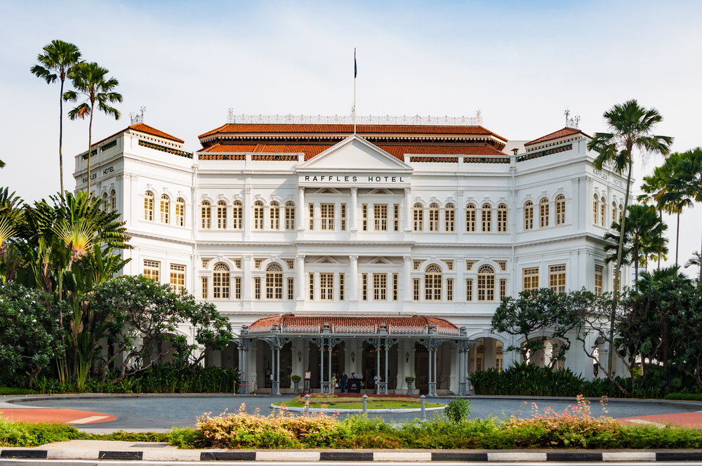 The Raffles Hotel on JUNE 22, 2016 in Singapore. Opened in 1899, it was named after Singapore's founder Sir Stamford Raffles.