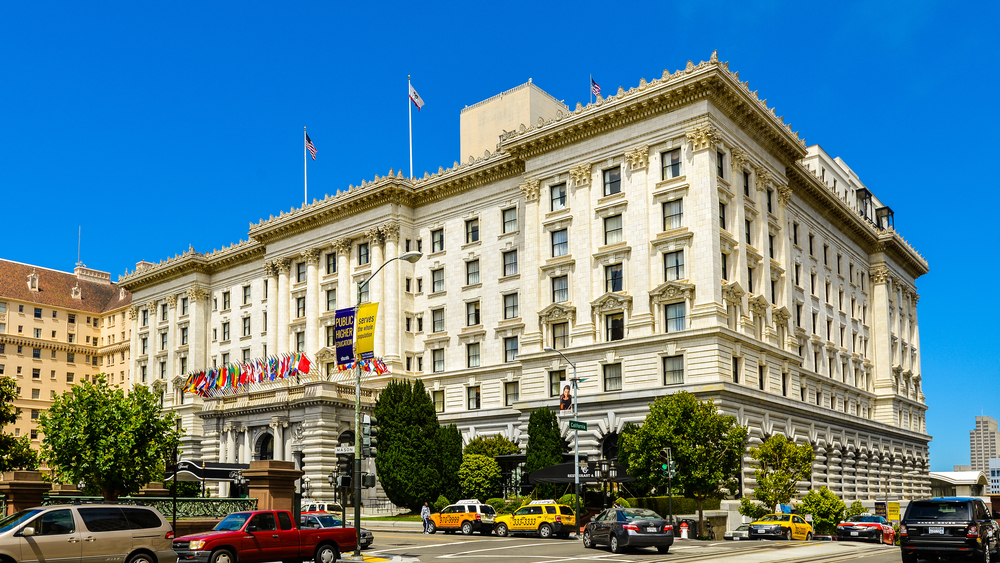 The Fairmont San Francisco Hotel. This hotel is a luxury hotel on 950 Mason Street, atop Nob Hill in San Francisco, CA.