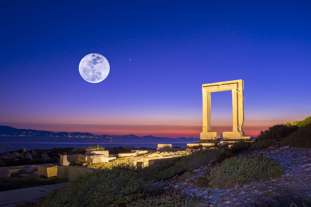Portara - ruins of ancient temple of Delian Apollo on Naxos island, Cyclades, Greece