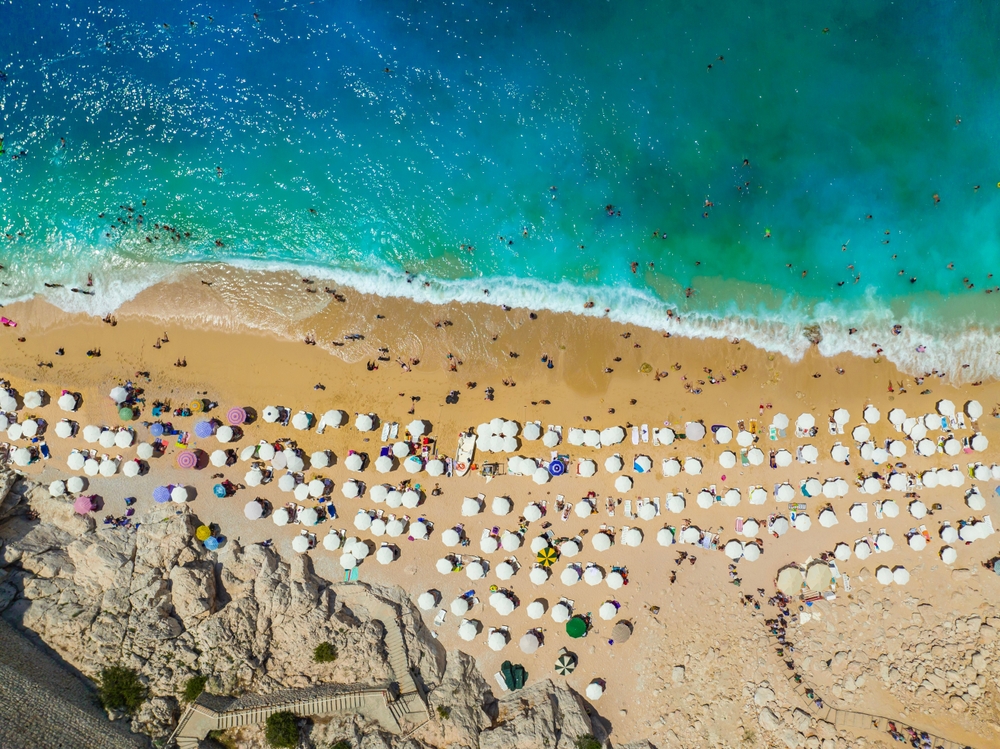 Turquoise Sea in the Kaputas Beach (Kaputaş Plajı) Drone Photo, Kalkan Kas, Antalya Turkiye (Turkey)