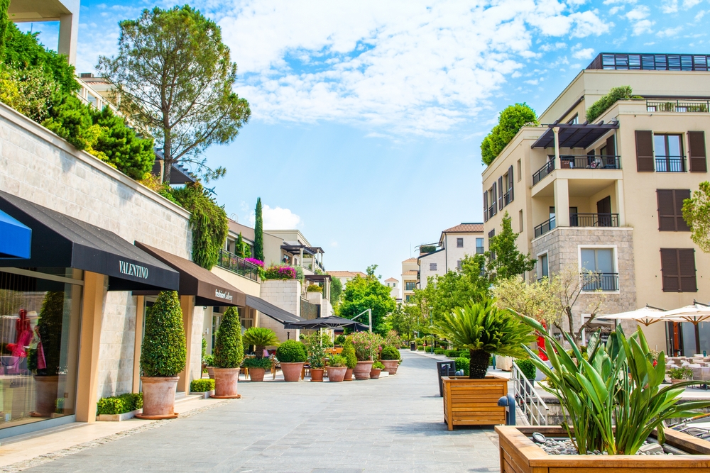 Landscape of the Porto Montenegro Marina with beautiful waterfront residences on the shores of Boka Bay 