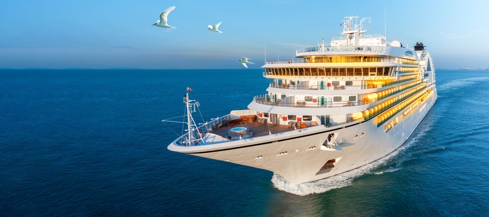 Cruise Liners beautiful white cruise ship above luxury cruise in the ocean sea