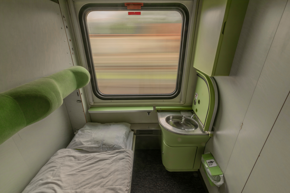 Single compartment with wash basin in night fast train from Presov to Prague