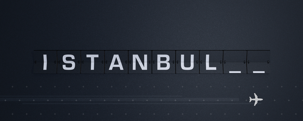 3d rendering istanbul text flip of board of airport billboard departures with city name holiday time, travel