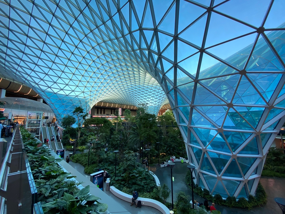 Massive glass dome above indoor garden at the Orchard, Doha's Hamad International Airport